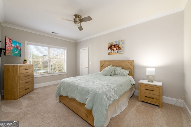1560 Tapestry Rdg, Lawrenceville, GA 30045 - bedroom featuring light colored carpet, crown molding, and ceiling fan