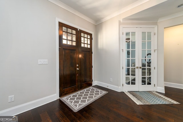 1560 Tapestry Rdg, Lawrenceville, GA 30045 - entrance foyer featuring hardwood / wood-style floors, ornamental molding, and french doors