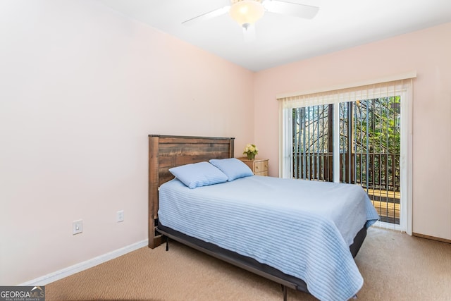284 Tickanetley Rd, Ellijay, GA 30536 - bedroom with carpet floors, access to exterior, baseboards, and a ceiling fan