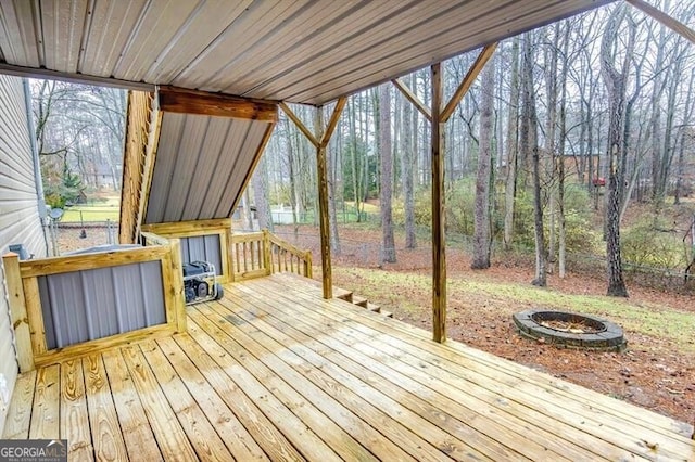 deck featuring a fire pit