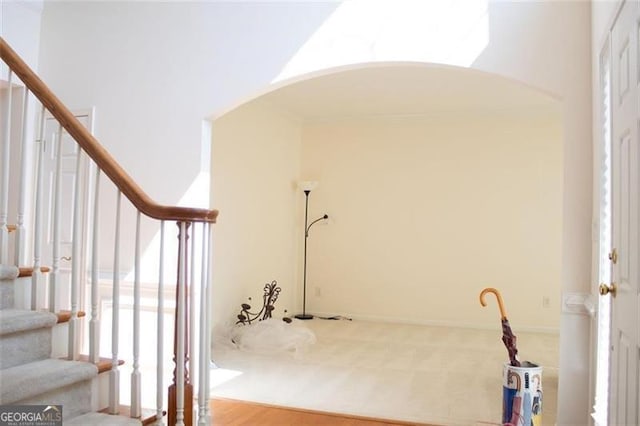 stairway featuring wood-type flooring