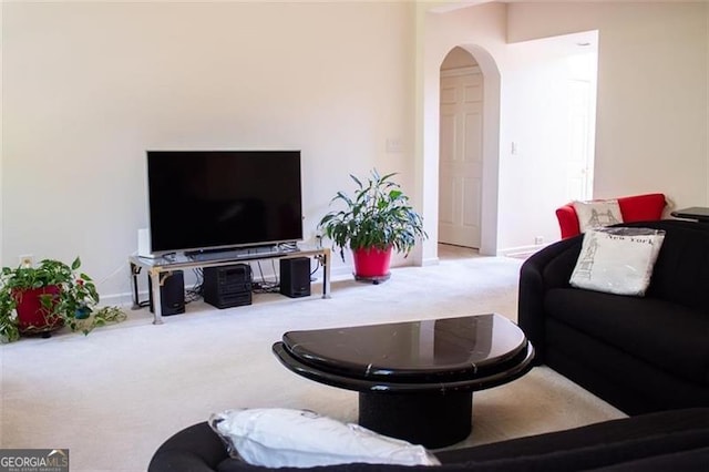 living room featuring light colored carpet