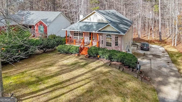 view of front of property with a front lawn and a porch