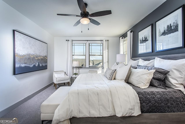 bedroom with carpet floors and ceiling fan