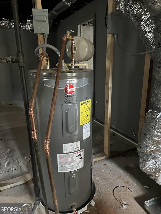 utility room featuring water heater