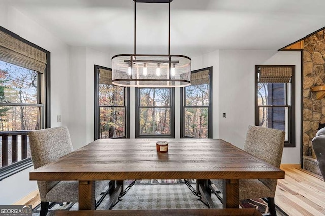 dining space featuring light wood-type flooring