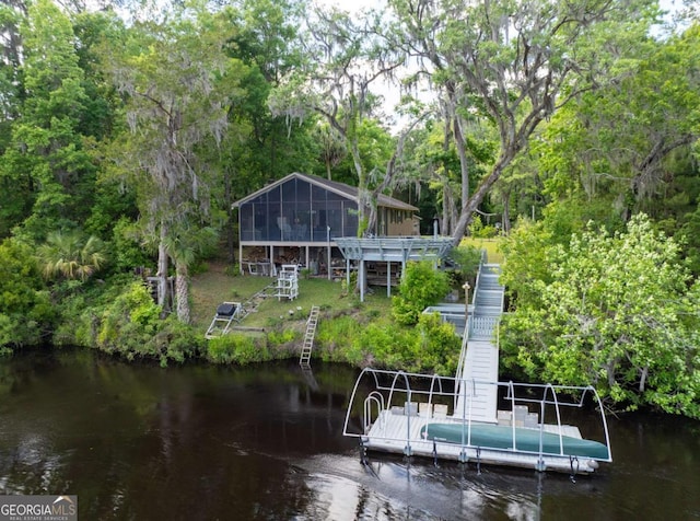 dock area featuring a water view