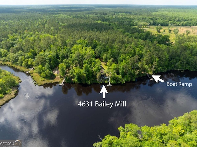 bird's eye view featuring a water view