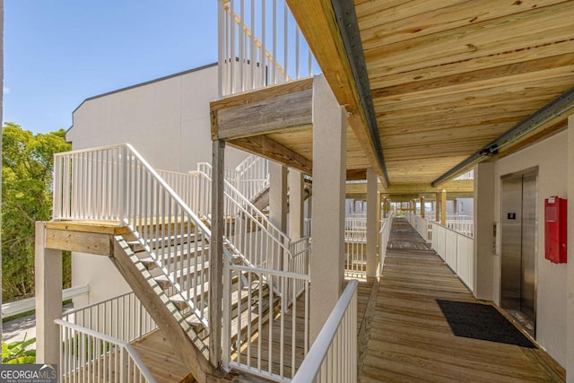 wooden deck with elevator