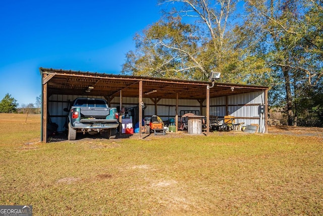 view of parking featuring a yard