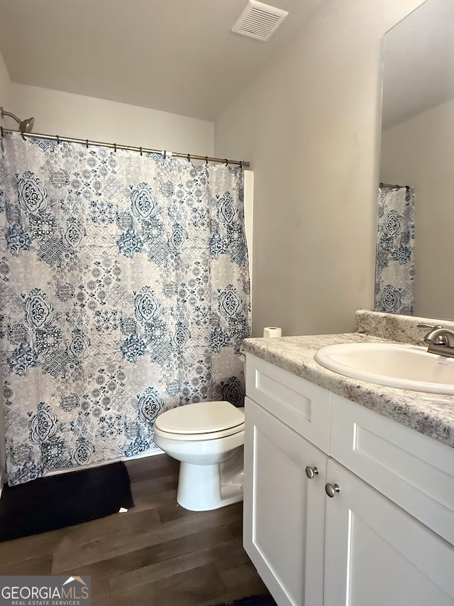 bathroom featuring vanity, toilet, and wood-type flooring