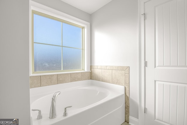 bathroom with a wealth of natural light and a bathing tub