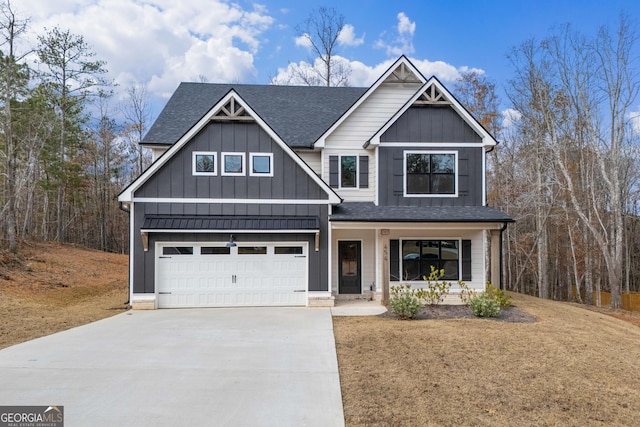 craftsman-style home featuring a porch and a garage