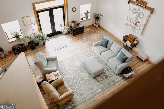 living room featuring hardwood / wood-style floors and french doors