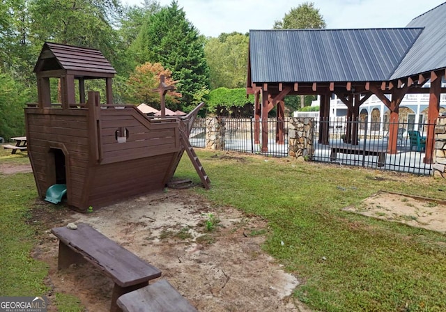 view of yard with a playground
