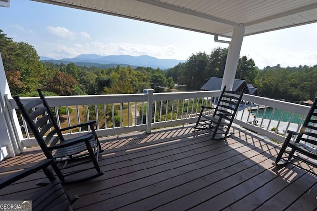 deck with a mountain view