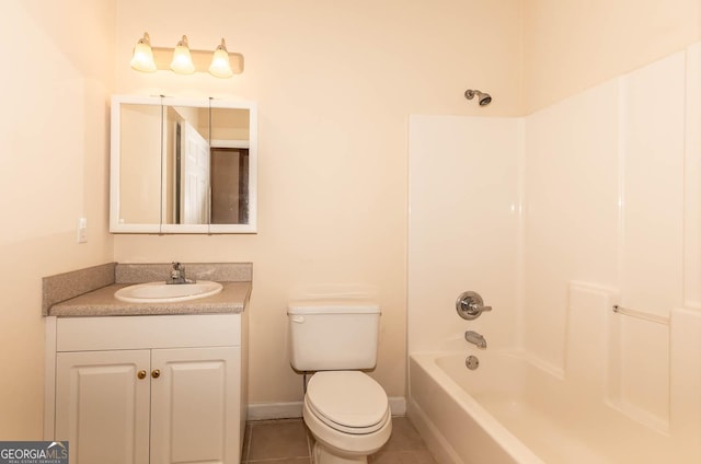 full bathroom featuring tile patterned floors, vanity, shower / bathtub combination, and toilet