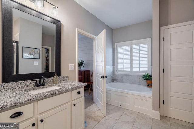 bathroom with vanity and a bathing tub