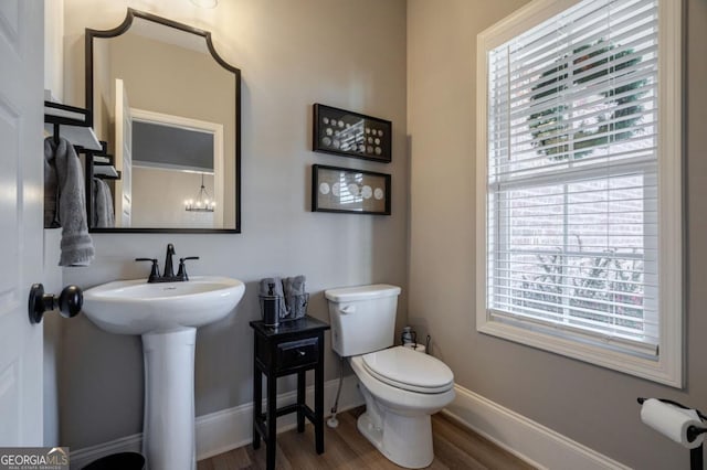 bathroom with sink, hardwood / wood-style flooring, and toilet