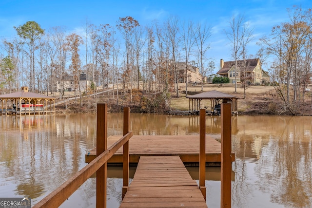 dock area with a water view