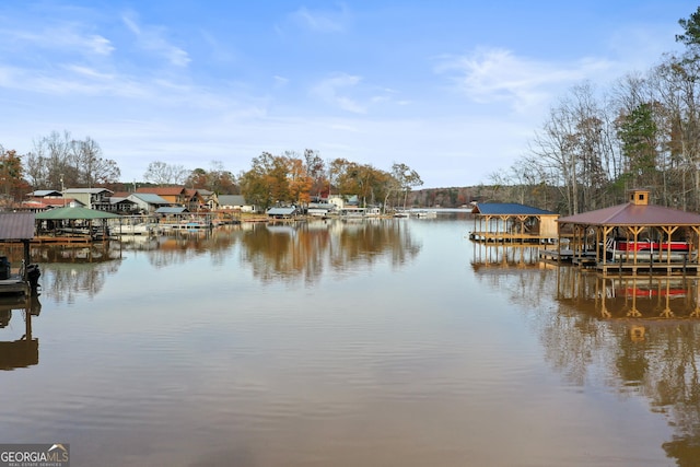 view of dock featuring a water view