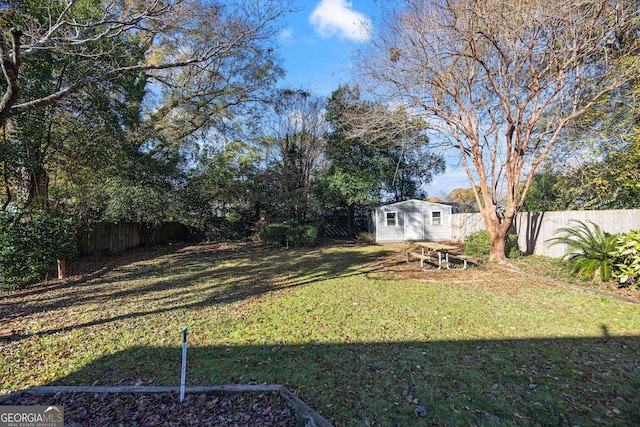 view of yard featuring a shed