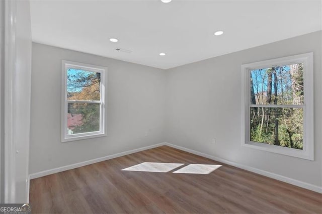 empty room with a wealth of natural light and wood-type flooring