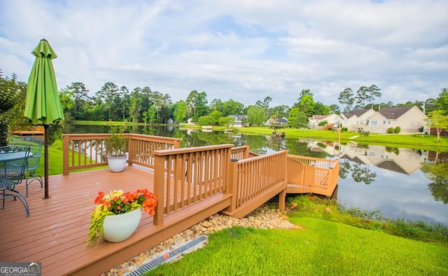 deck with a water view