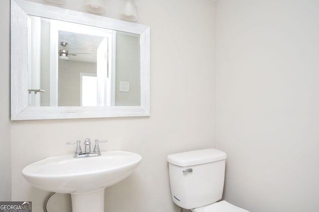 bathroom with sink, ceiling fan, and toilet