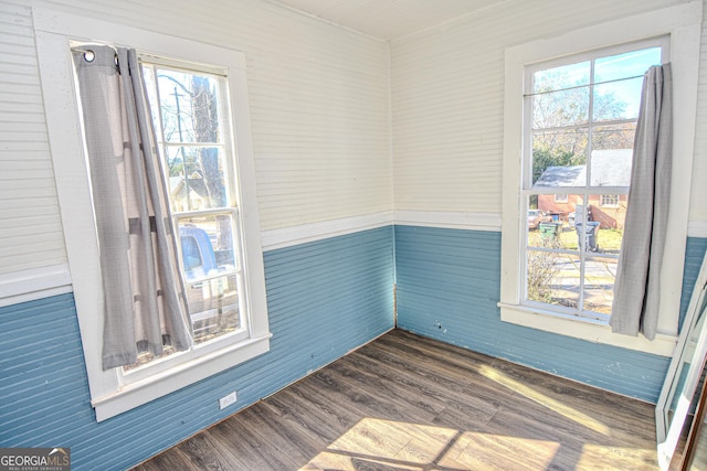 spare room with a wealth of natural light and dark hardwood / wood-style flooring