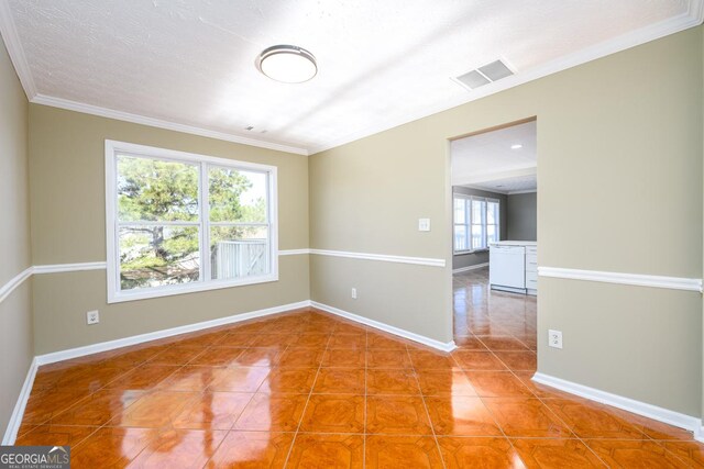 interior space with crown molding and a textured ceiling