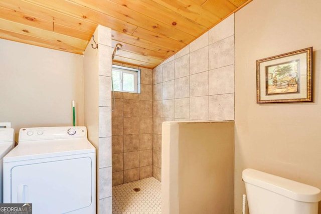 laundry area featuring washer / dryer and wood ceiling