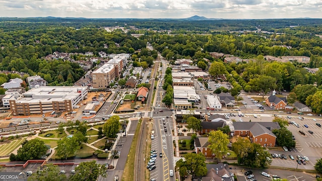 bird's eye view featuring a view of trees