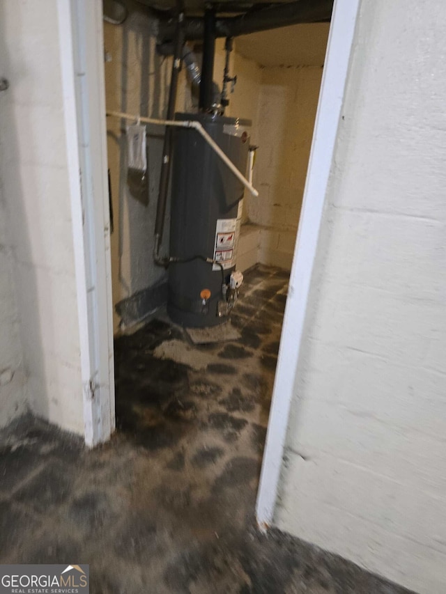 basement featuring gas water heater