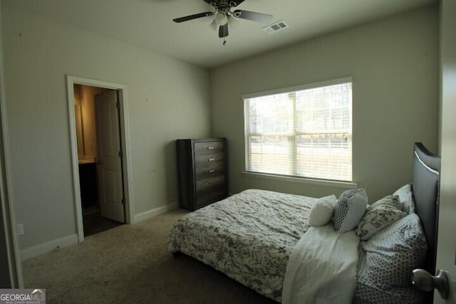 bedroom featuring carpet flooring and ceiling fan