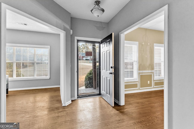 foyer entrance featuring wood-type flooring