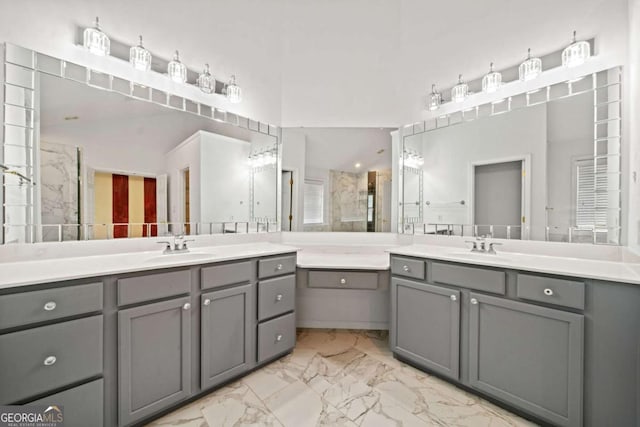 bathroom with vanity and walk in shower