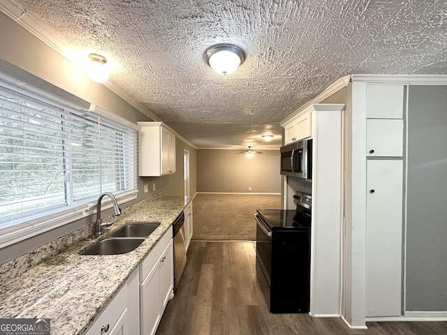 kitchen featuring white cabinetry, sink, dark hardwood / wood-style floors, and appliances with stainless steel finishes