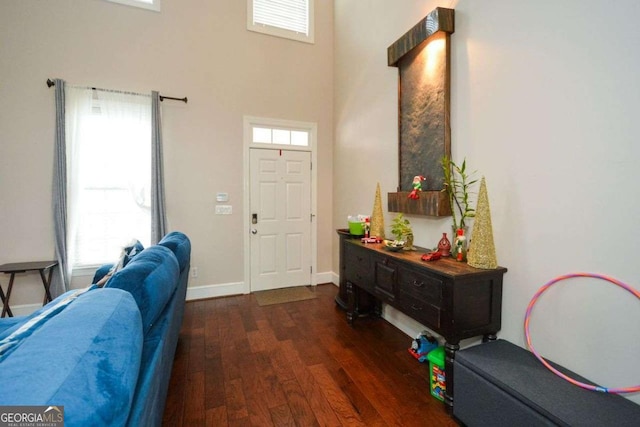 entrance foyer featuring dark wood-type flooring and a high ceiling