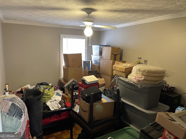 storage room featuring ceiling fan