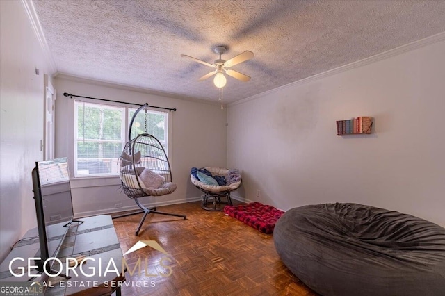 1088 New Rosedale Rd NE, Armuchee, GA 30105 - living area featuring a ceiling fan, a textured ceiling, and ornamental molding