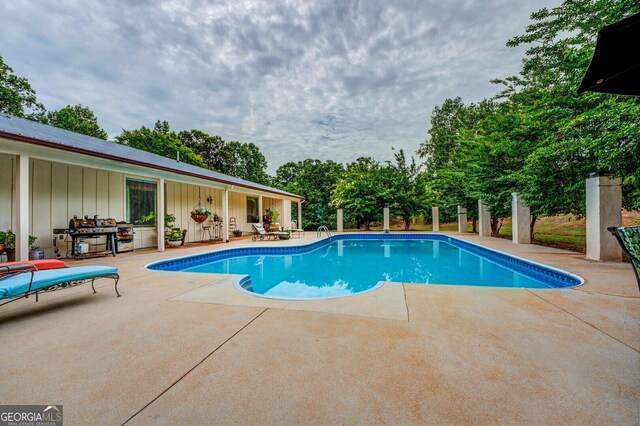 view of swimming pool with a patio