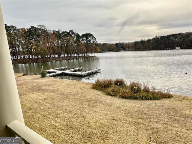 view of dock with a water view