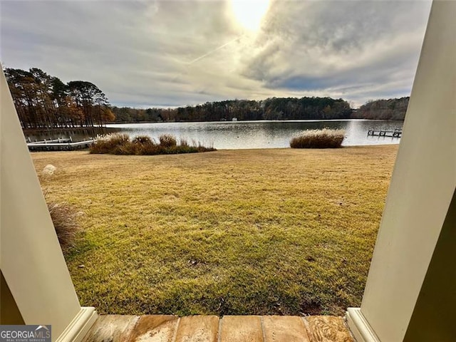 view of yard featuring a water view