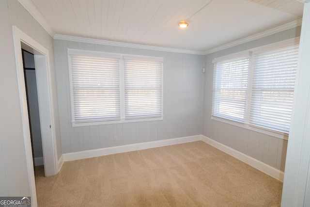 carpeted spare room with ornamental molding