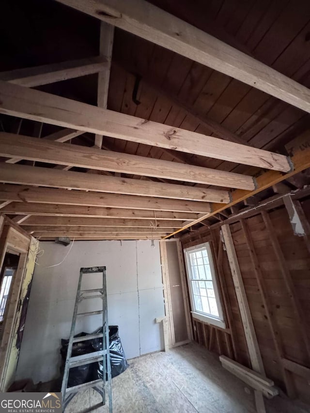 view of unfinished attic