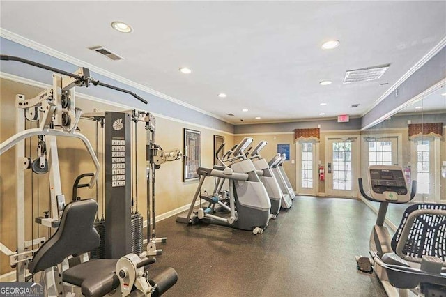 gym featuring ornamental molding