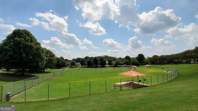 view of community featuring a rural view and a lawn