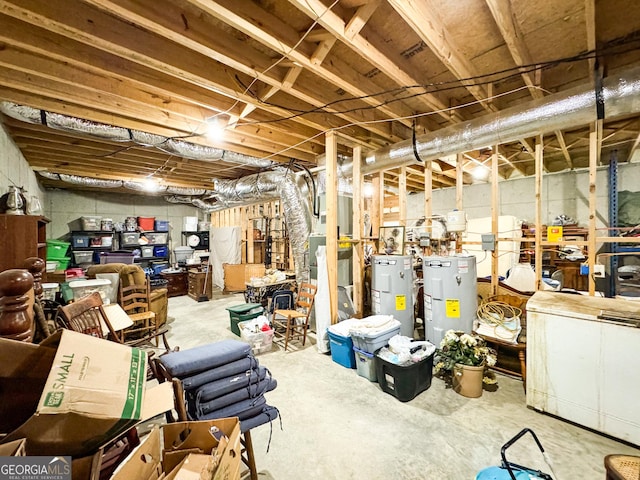 basement featuring electric water heater