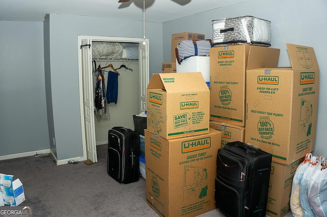 storage room featuring ceiling fan